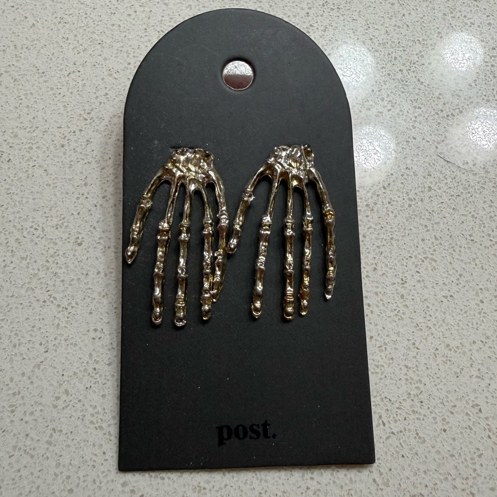 Gold Skeleton Hand Earrings